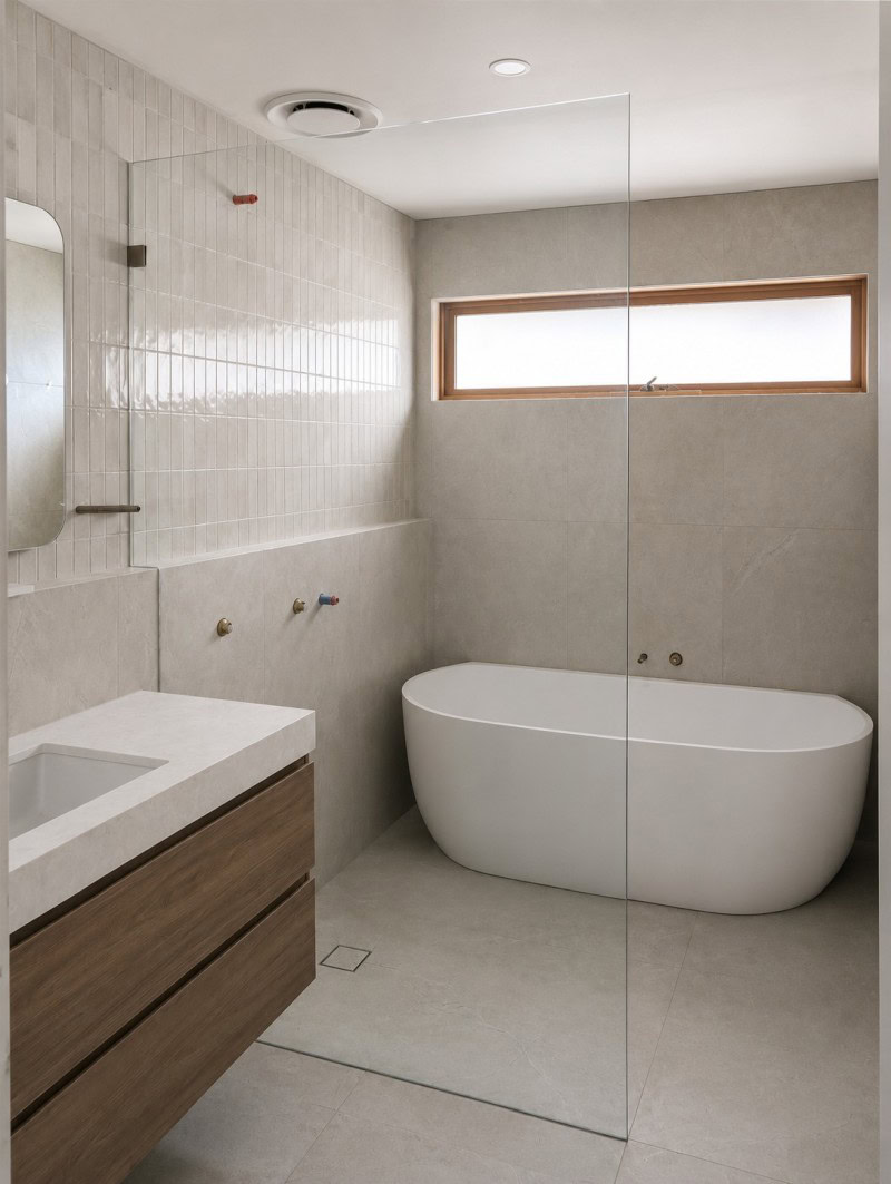 Walk in frameless shower screen installed in Watsonia North bathroom