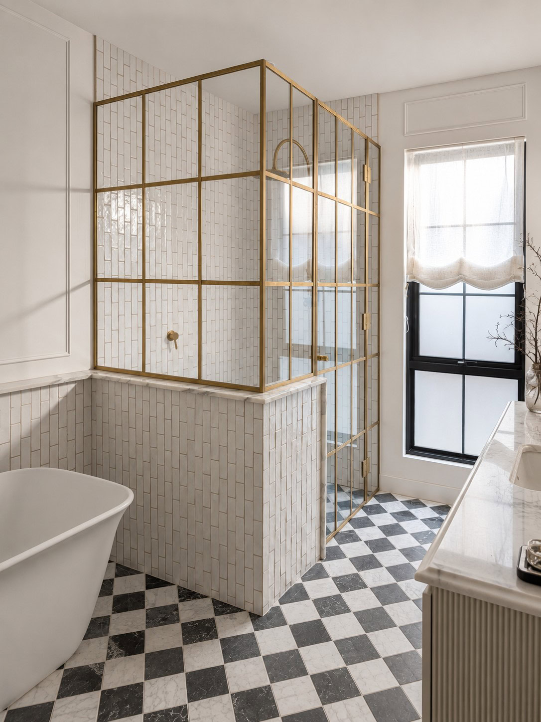 Custom low iron glass and raw brass shower screen project in Point Cook