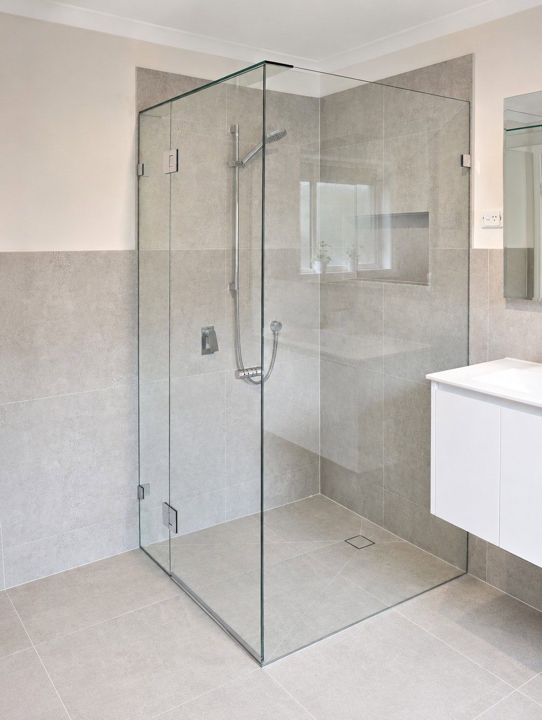 Chrome frameless shower screen installed in Keilor Downs bathroom