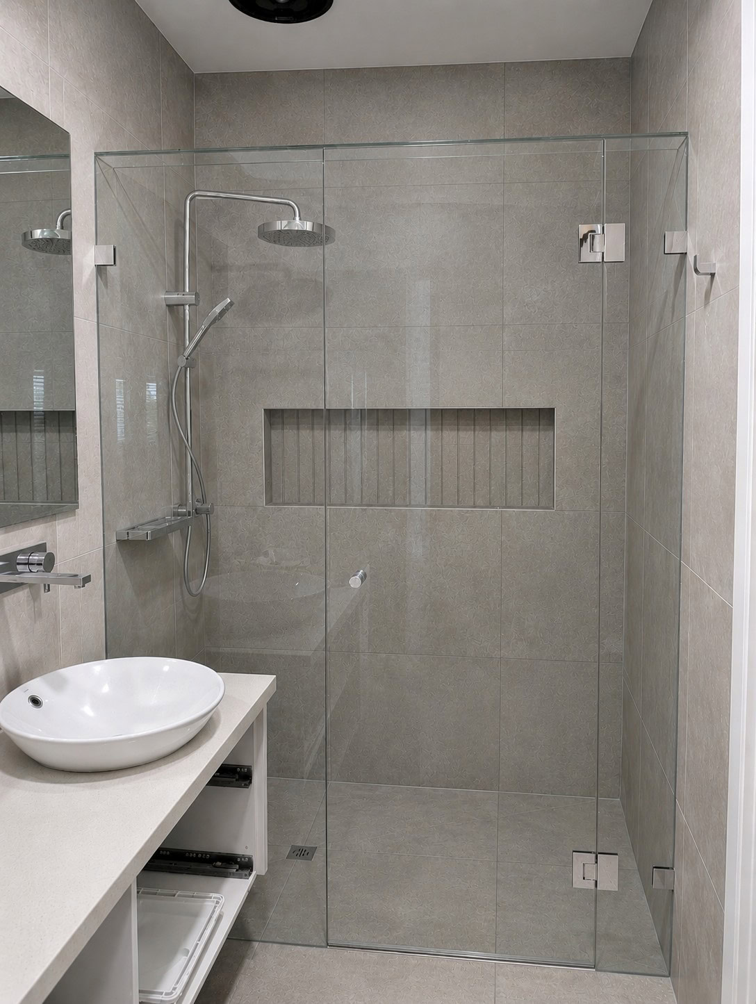 Chrome frameless shower screen installed in Epping