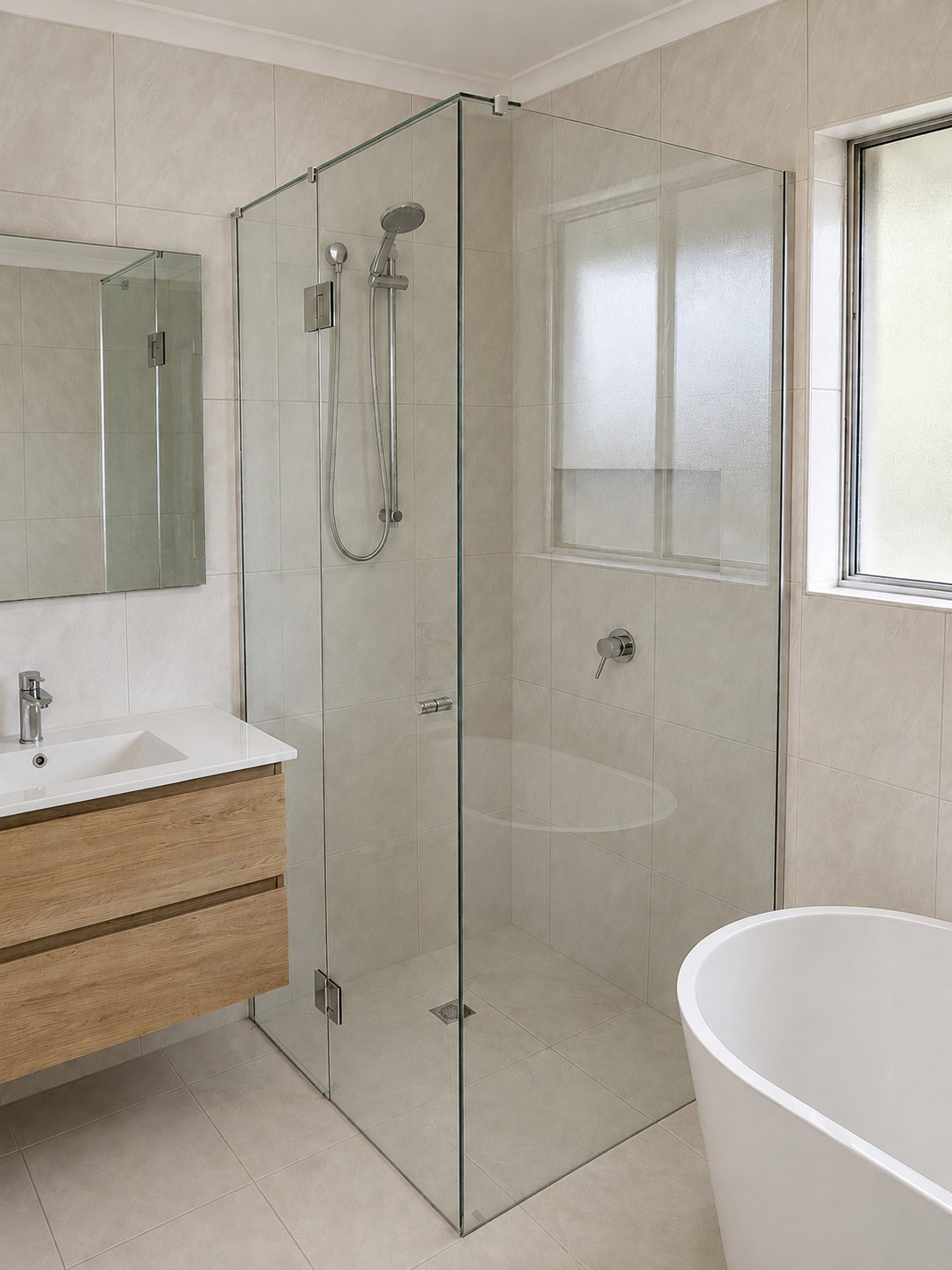 Chrome frameless shower screen installed in Greensborough
