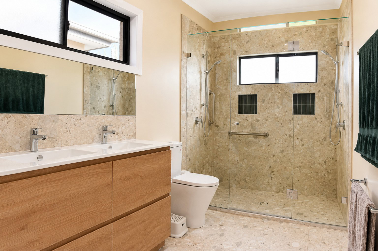 Frameless shower screen installed in a Yarraville bathroom