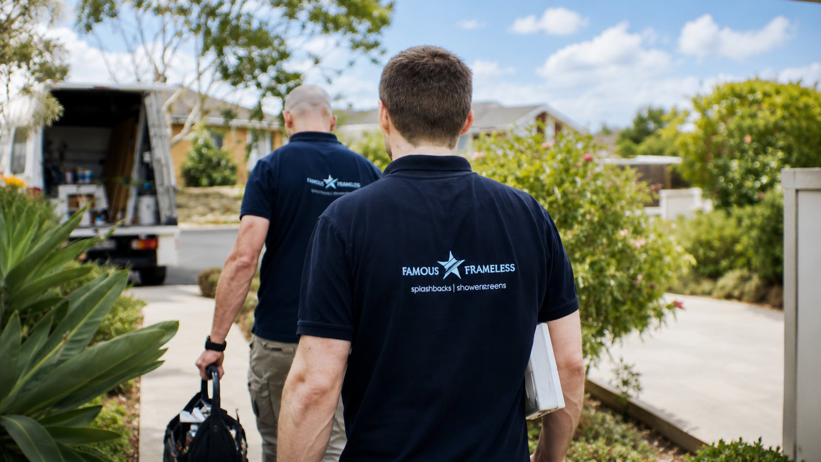 Famous Frameless team arriving on site in Melbourne