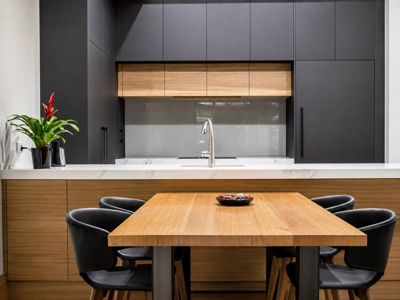 Custom painted glass splashback installed in a Melbourne kitchen