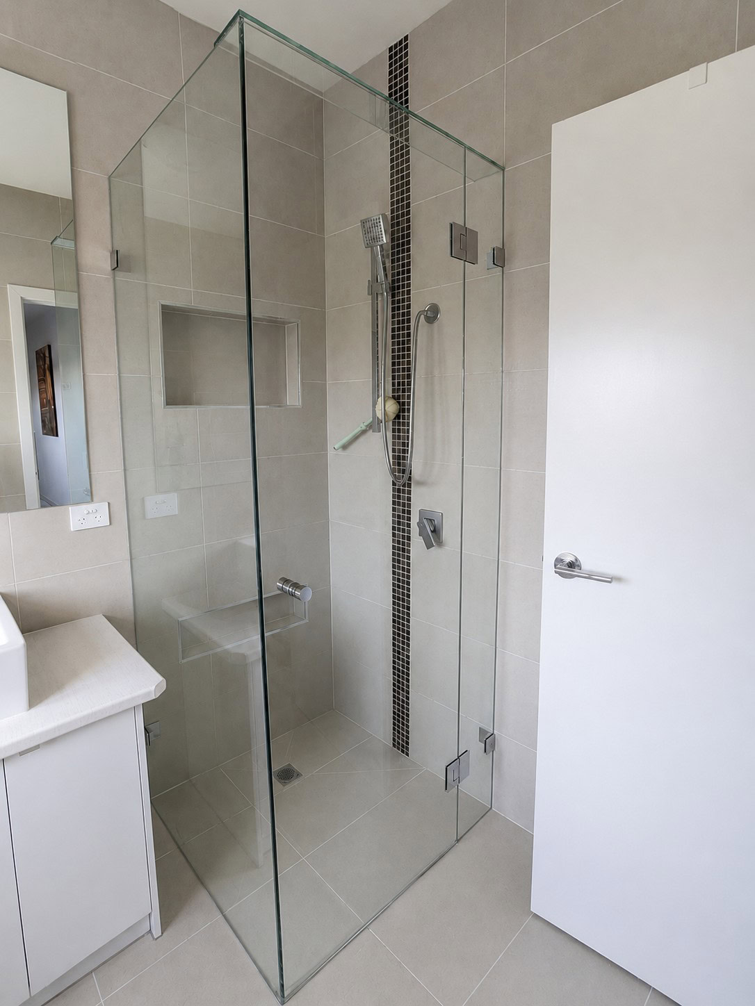 New frameless shower screen after replacement and regrouting in Caroline Springs bathroom