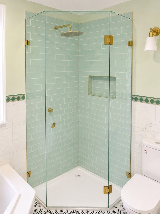 Diamond shape frameless shower screen in Melbourne bathroom