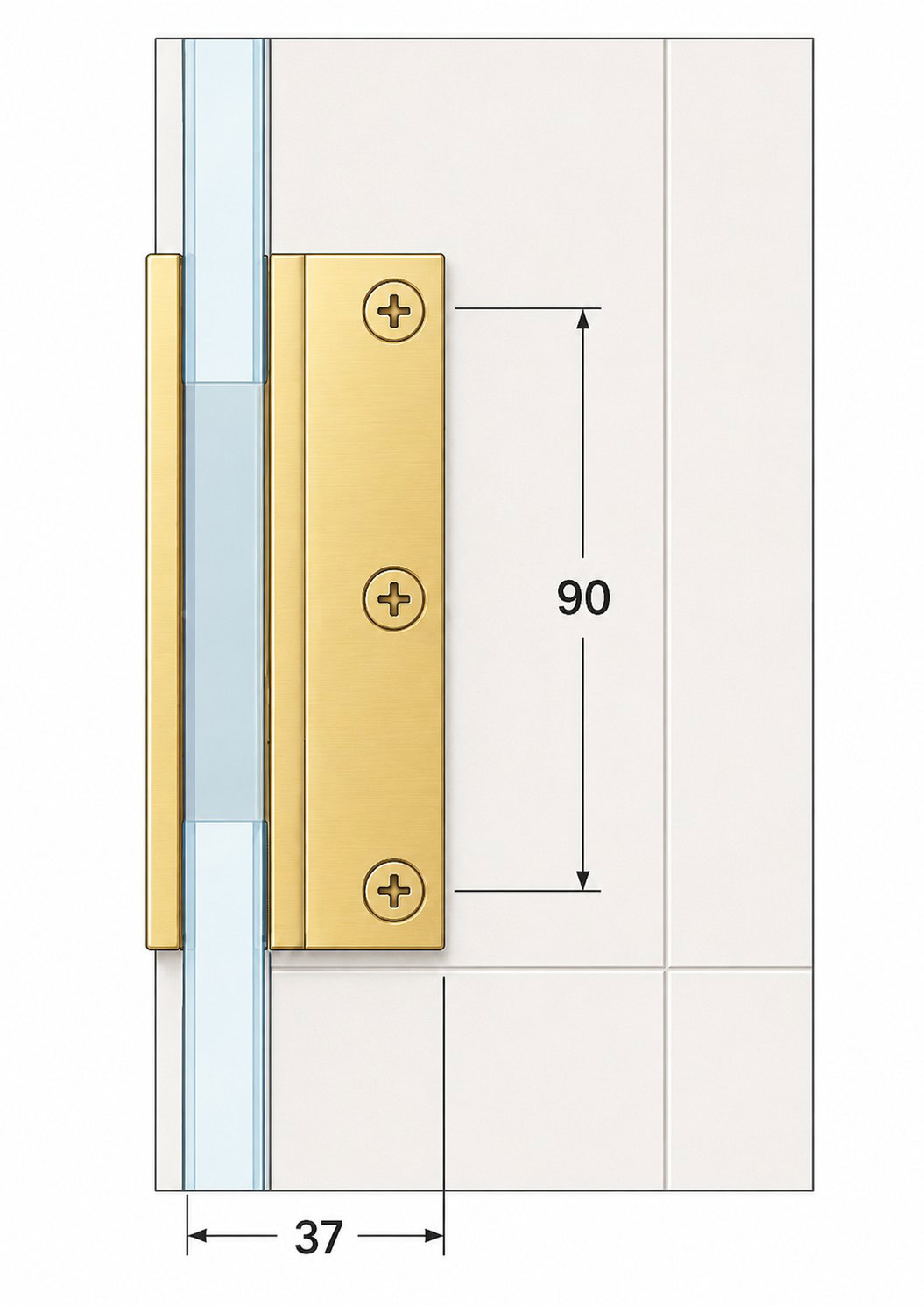 Glass to wall shower screen hinge plate showing fixing dimensions