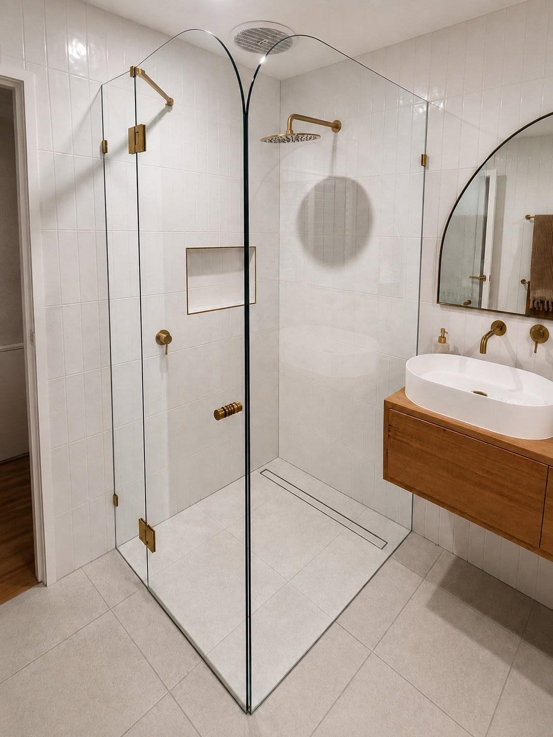 Curved shower screen enclosure added to an open shower in Toolern Vale
